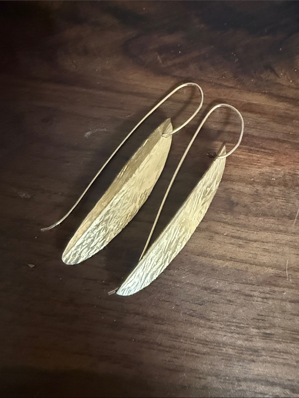 Textured Gold Leaf Hook Earrings for Women
